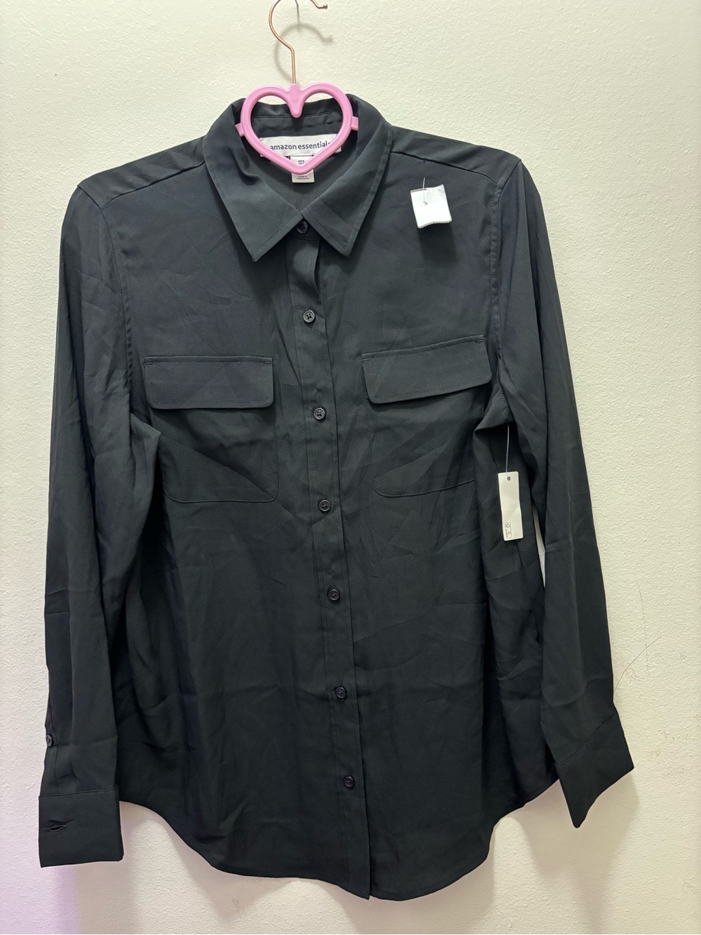 Amazon Essentials women's Black Long-Sleeve Button-Up Shirt